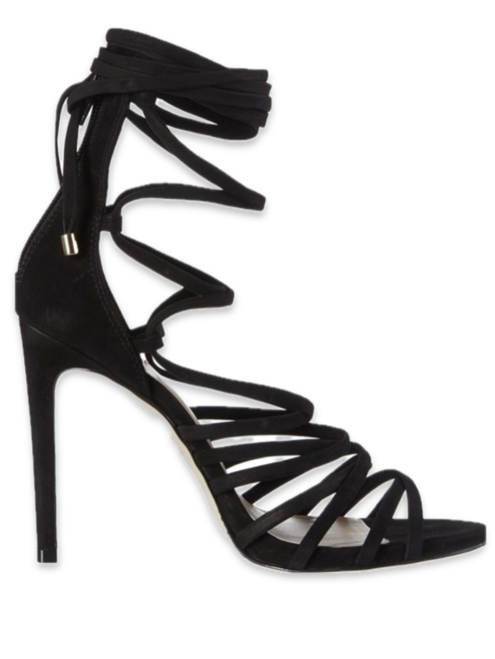 Aldo Debus Black Strappy Stiletto Heels Ankle Strap Zip Closure Box Size 7
